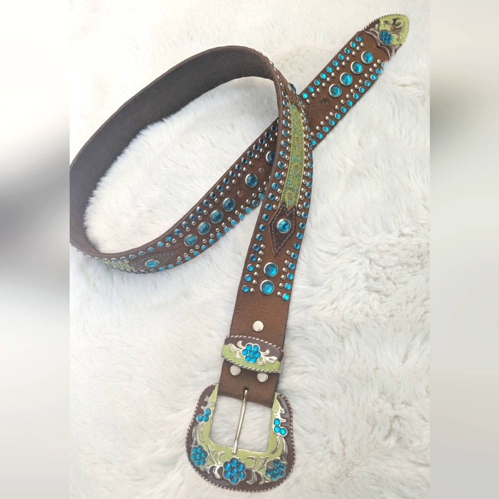 Vintage Colored Stone Leather Belt